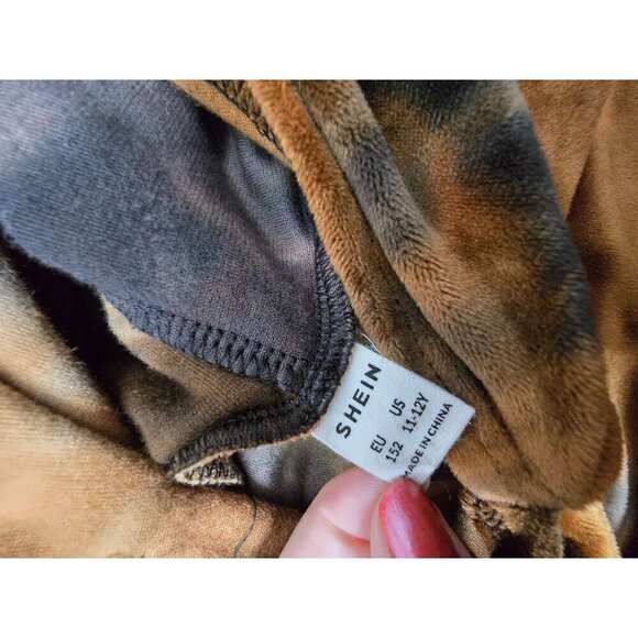 Two Piece Set Velour Black Tan Tie Dye Mini Skirt Cropped Hoodie - Picture 6 of 8